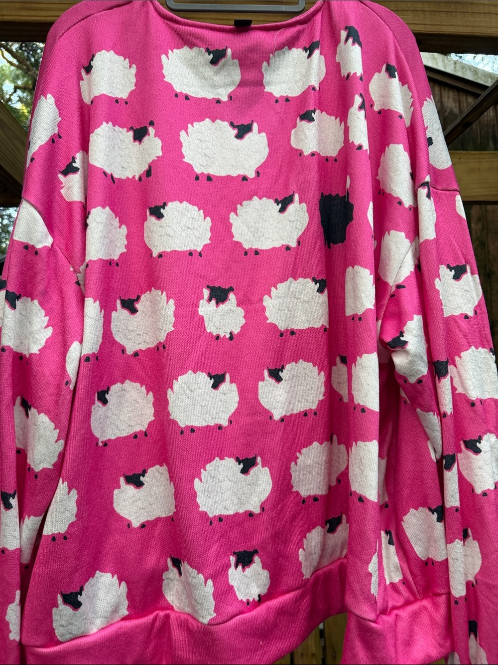 Pink Sheep-Print Button Cardigan Sweater 5x - Picture 3 of 4